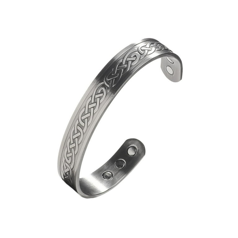Celtic Knot Pattern Pewter-Plated Copper Magnetic Cuff Bracelet
