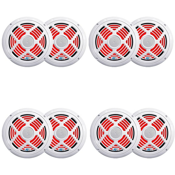 8 Inch White RGB LED Marine Speakers (4) Pair ATG8MRGB-W
