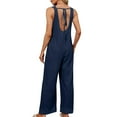 thumbnail image 6 of lcziwo Womens Waffle Knit Jumpsuits Loose Casual Wide Leg Onesie Pants Solid Casual Open Back Overalls Rompers wirh Pockets Loungewear Lightning Sales Today Dark Blue S, 6 of 8