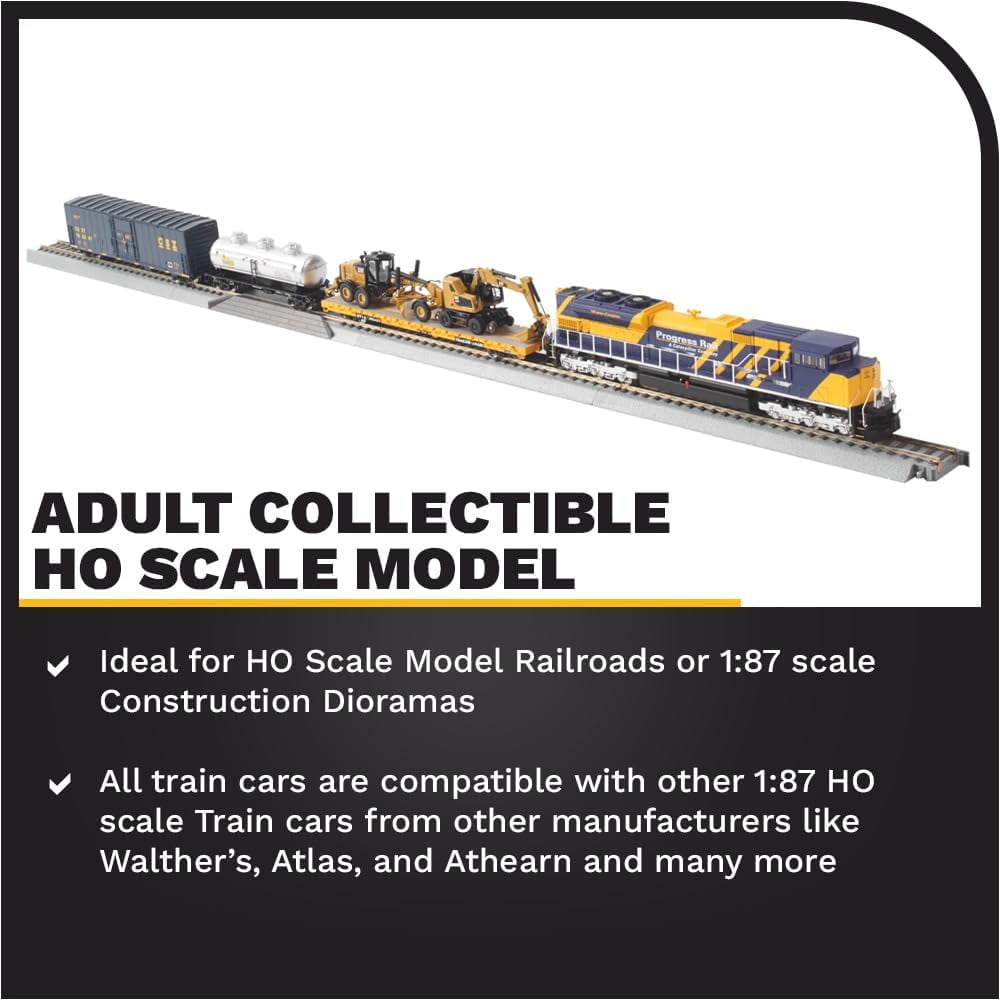 Diecast Masters Caterpillar Progress Rail HO Scale Train Set, HO Series Cat Trucks & Construction Equipment | 1:87 Scale Model Diecast Collectible | Diecast Masters Model 87001