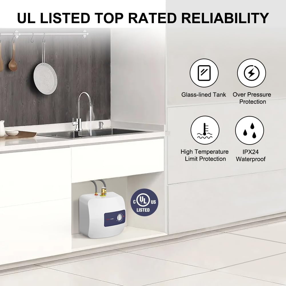 thermomate Mini Tank 1.32 Gal 1440W 120V Compact Element Point of Use Electric Water Heater,Wall or Floor Mounted,ES150,White