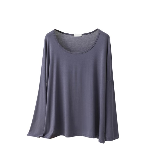 cfhntfmh Chemises de Nuit pour Femmes en Modal Col Rond Couleur Unie Haut de Pyjama de Détente Doux Haut de Pyjama à Manches Longues pour Dames Vêtements de Nuit