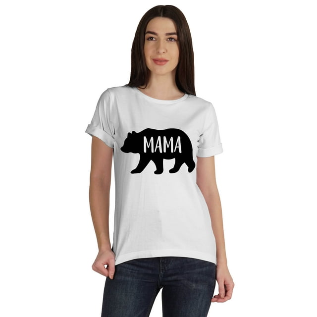 Inkmeso T-Shirt Graphique à Col Rond Maman Ours Manches Courtes Femme Coton Tee Décontracté