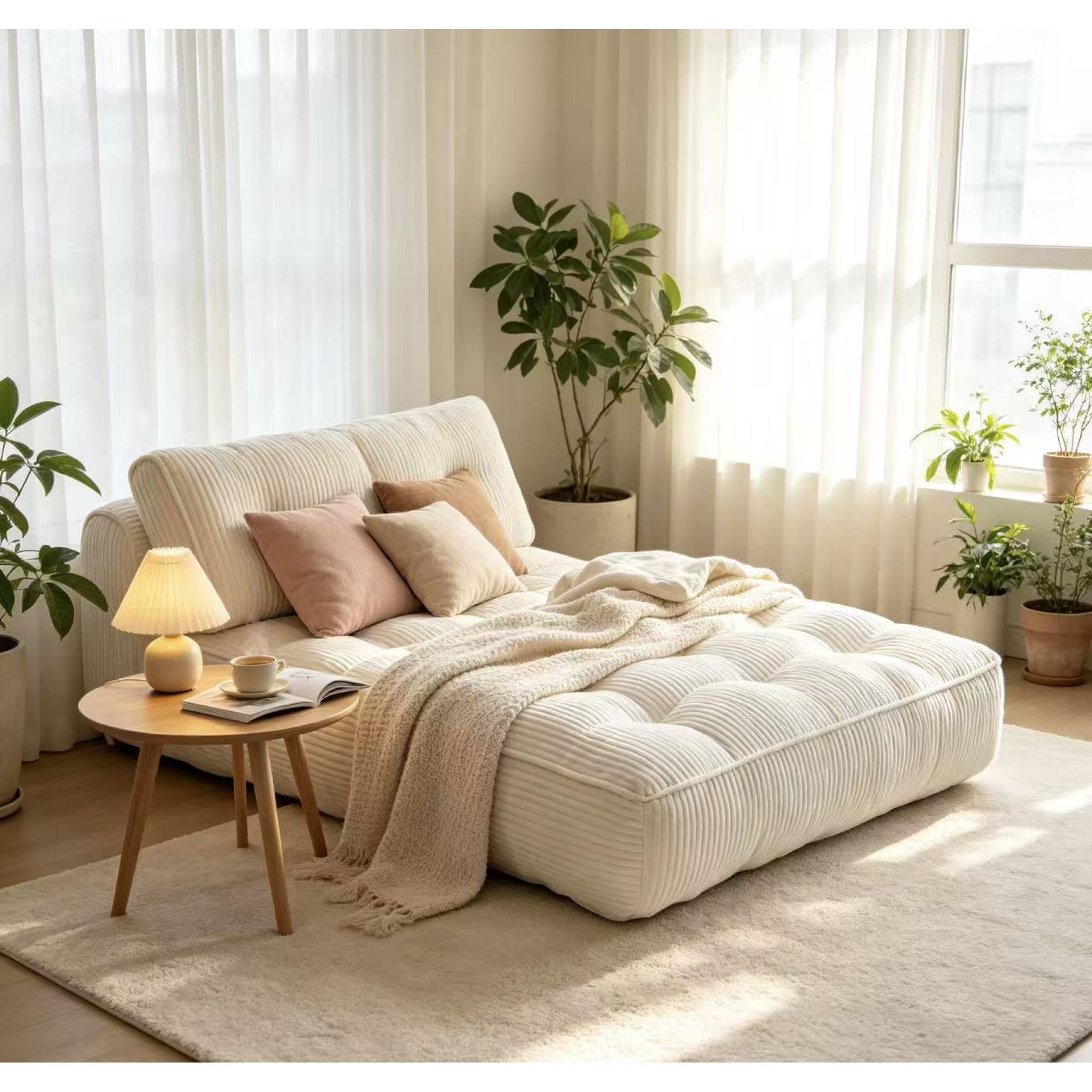 Leumius Folding Sofa Bed, Convertible Sleeper Chair with Pillow Foldable Mattress with Back Support, Portable Fold Out Chair Bed Comfy Floor Sofa Lounge for Living Room Bedroom Beige