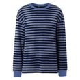 thumbnail image 4 of Aocisk Haut Blouse à Manches Longues à Rayures à Col Rond pour Femme, Mode Décontractée Automne et Hiver, Coupe Ample, à Blocs de Couleur pour Usage Quotidien, Bleu m, 4 of 9