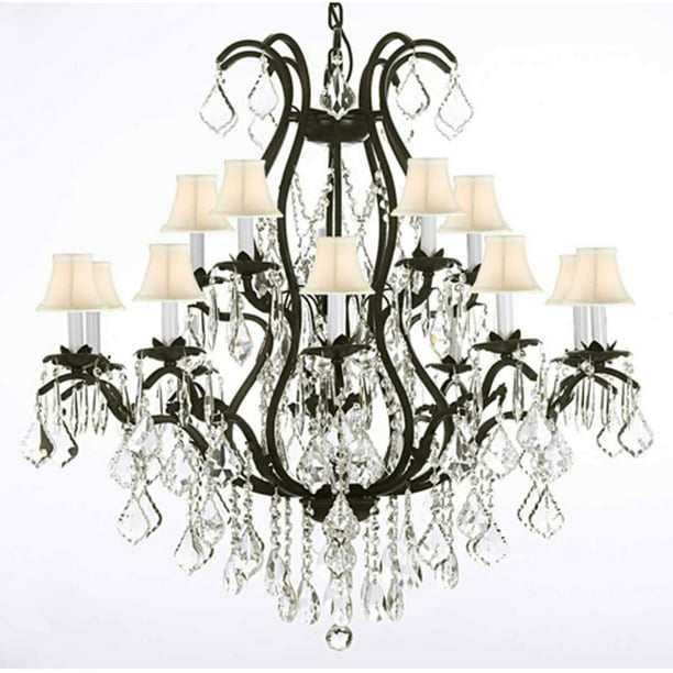 Harrison Lane Swarovski Crystal Trimmed Iron Chandelier With White Shades Com Harrison Lane Swarovski Crystal Trimmed, Harrison Lane Wrought Iron And Crystal White Chandelier