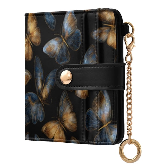 Qxltty Brown Blue Butterfly Ladies Wallet Rfid Slim Thin Compact Credit Card Women Wallet Zipper Coin Pocket and ID Window for Female Gifts