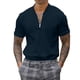 thumbnail image 1 of Blusa de manga corta con cuello alto y cremallera para hombre - Camisa informal de poliéster liso - Oficina/cita/fiesta de verano, 1 of 5