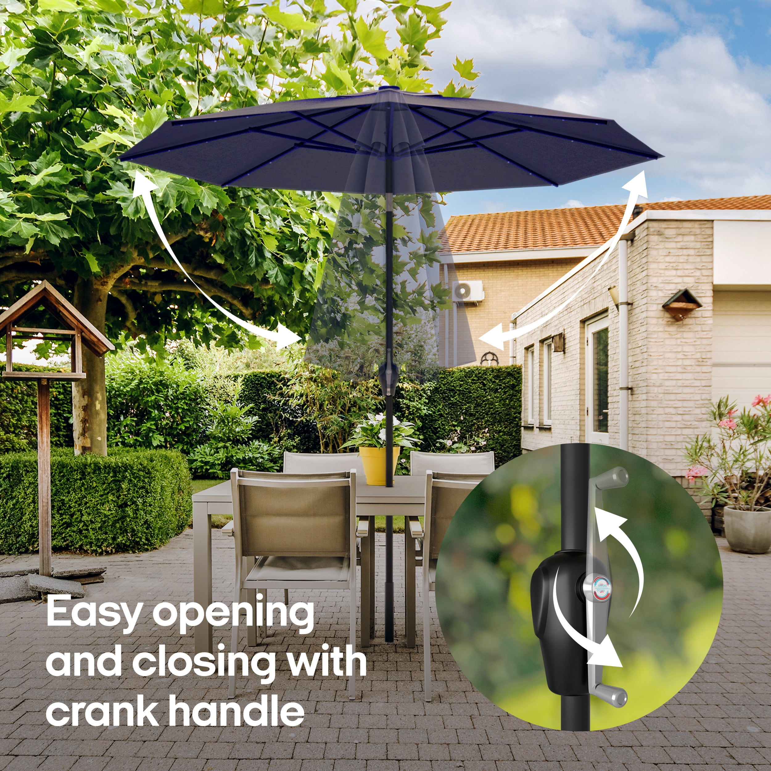 ABOVE Outdoor Umbrella 10 ft Royal Blue Solid Print Octagon Market Patio Umbrella, Solar LED, UV Resistant