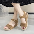 thumbnail image 5 of Sandals for Women Casual Summer Women's Fashion Casual Spring And Summer Style Solid Color Flower Breathable Round Toe Open Toe One-Line Buckle Thick Bottom Wedge Heel Sandals Yellow, 5 of 7