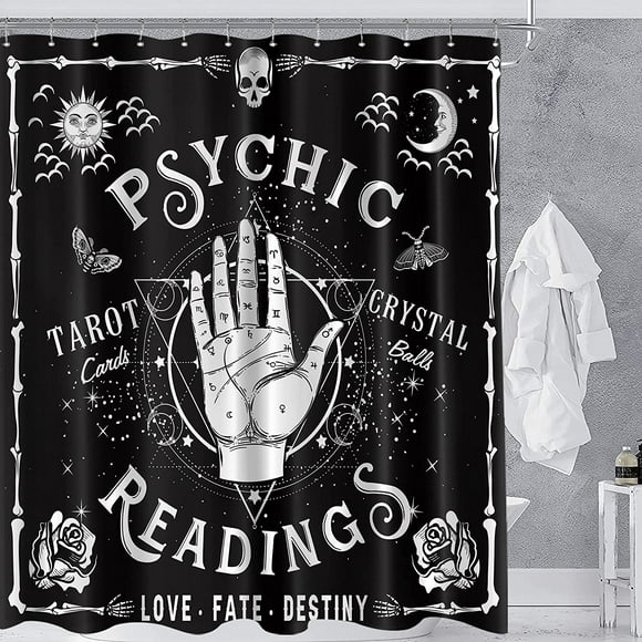 JOOCAR Gothic Psychic Shower Curtain 72Wx72L Inch Spooky Moth Tarot Halloween Ouija Hands Palmistry Reading Witch Cool Palm Hippy Mysterious Whimsy Edgy Polyester Fabric Bathtub Bathroom Decor