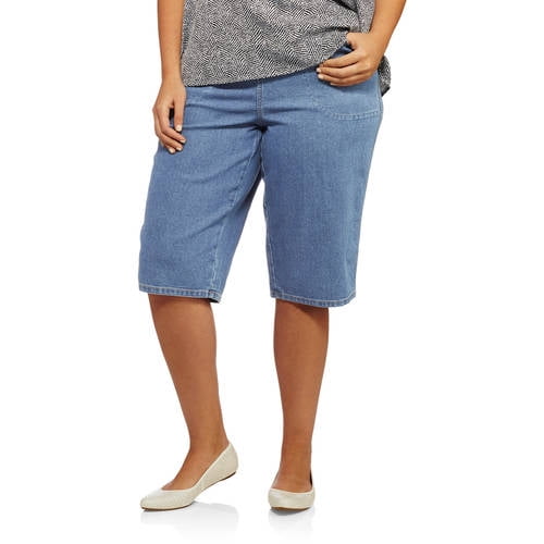 Women's PlusSize PullOn 15in Stretch Skimmers with 4Pockets