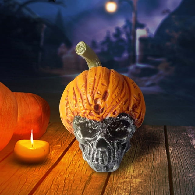 Xihbxyly Adornos de Jardín de Calavera Malvada, Artesanía de Resina Pintada a Mano, Decoración de Calavera Aterradora, Decoración de Halloween para Exteriores, Decoración de Jardín, Toque Festivo, Ta
