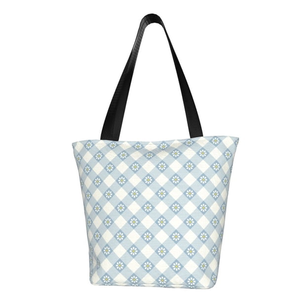 Balery Daisy Plaid Blue Bolsa de Hombro con Diseño, Bolsa Grande y Duradera, Bolsa Versátil para Compras