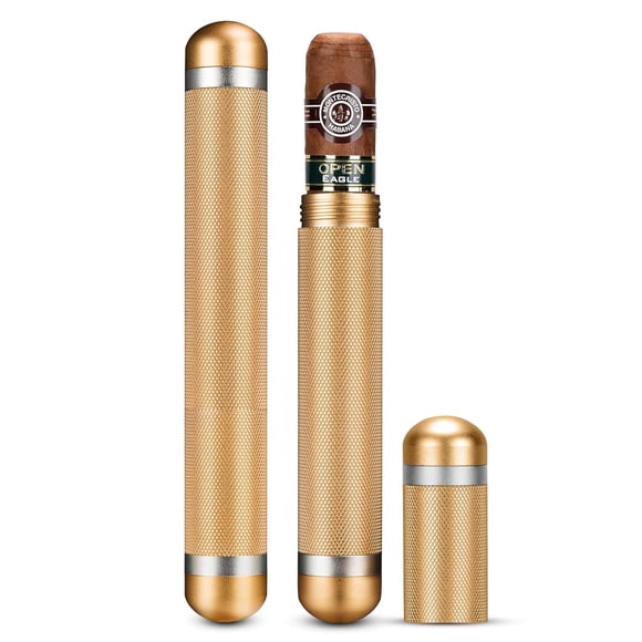 CIGARLOONG Cigar Tube Gold Aluminum Single Cigar Travel Airtight Cigar Case