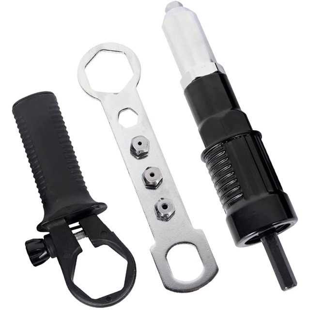 Adaptateur de Pistolet Rivetteur Électrique Adaptateur de Perceuse Riveteur Outil avec Diamètre Tête Rivet et Clé à Molette Noire