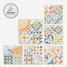 Smart Tiles Peel and Stick Backsplash, 5 Adhesive Tiles, Vintage Blue/Multicolored, 9"x9"