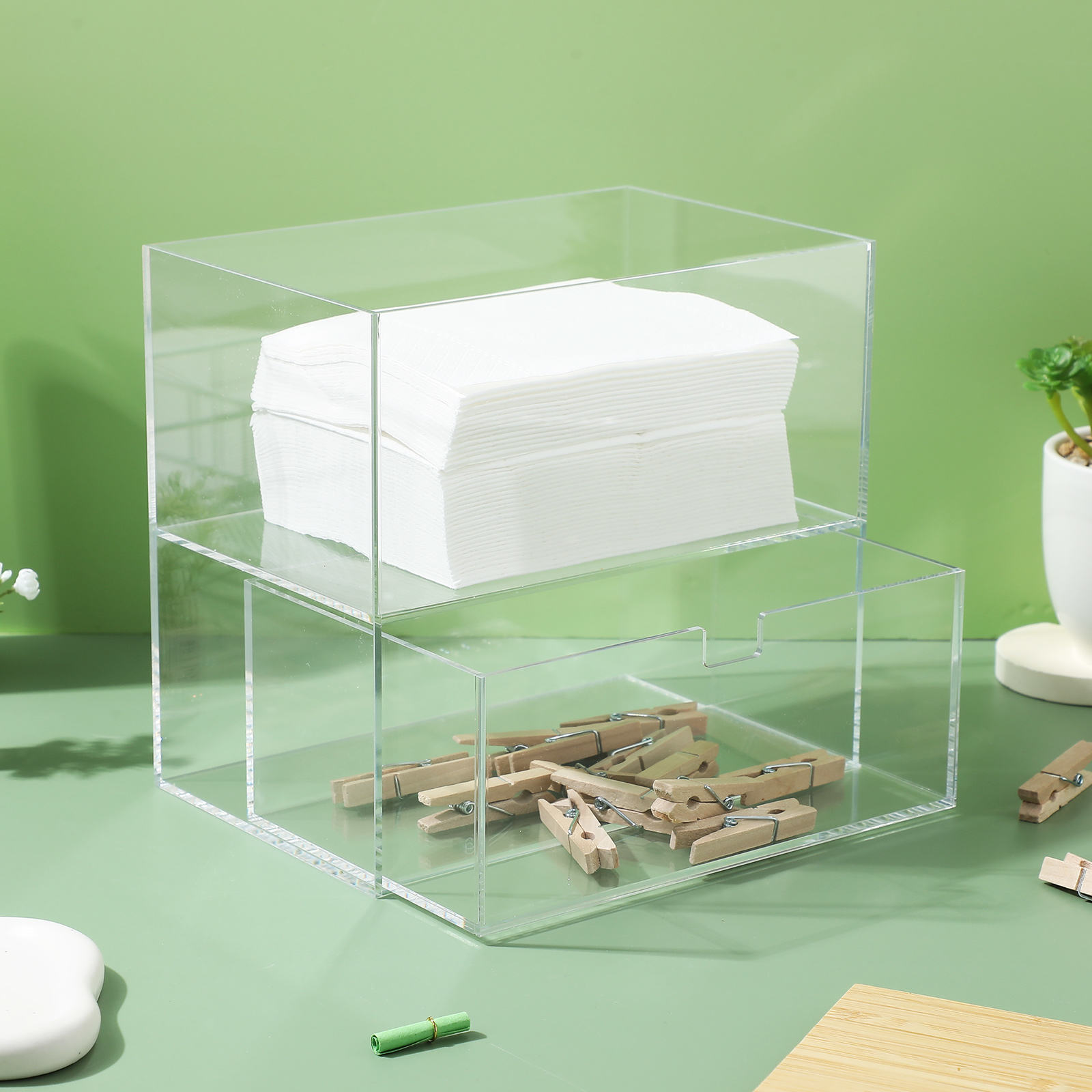 FOMIYES Acrylic Dryer Sheet Holder with Transparent Drawer Storage Organizer, 1 Set for Laundry Room Convenience
