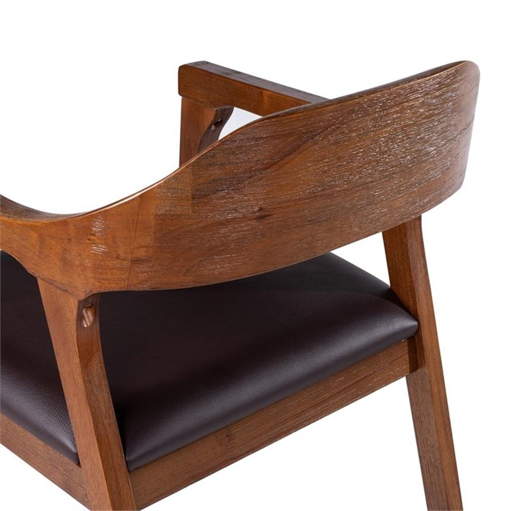 Pemberley Row Faux Leather Brown Dining Arm Chair Rounded Foam Padded Seat 22.25" Unassembled