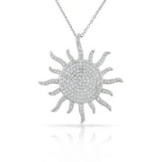 925 Sterling Silver White Clear CZ Sun Pendant Necklace, 18"