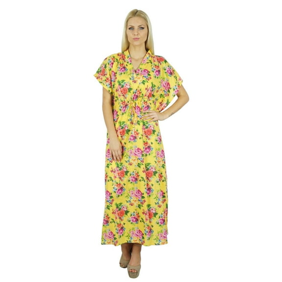 Bimba Women Long Cotton Kaftan White Floral Night Wear Classic Caftan Dress