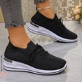 thumbnail image 3 of Wedge Sneakers for Women Sparkly Rhinestone Knit Mesh Casual Lace up Antislip Walking Shoes Slip on Stretch Sock Shoes Black Size 8.5, 3 of 6