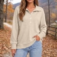 thumbnail image 2 of Women Waffle Knit Polo Sweatshirt Sevevn Collared Henley Button Long Sleeve Side Pocket Loose Casual Pullover Tops, 2 of 9