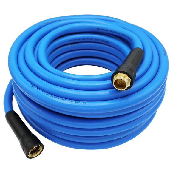 YOTOO Heavy Duty Hybrid Garden Water Hose 5/8-Inch by 75-Feet 150 PSI Kink Resistant Flexible with Swivel Grip Handle and 3/4"" GHT Solid Brass Fittings Blue