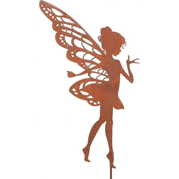 Rusty Metal Fairy Statuette,Garden Spike,Elf on Stick,27x18cm (Medium) Flower Decoration
