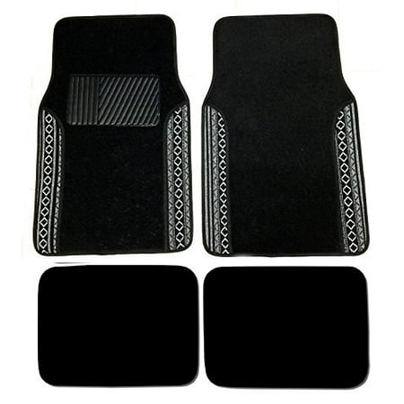 Premium Carpet 4PC Front & Rear Driver Passenger Floor Mats Cars Trucks Sedans SUVs (Baja Black)