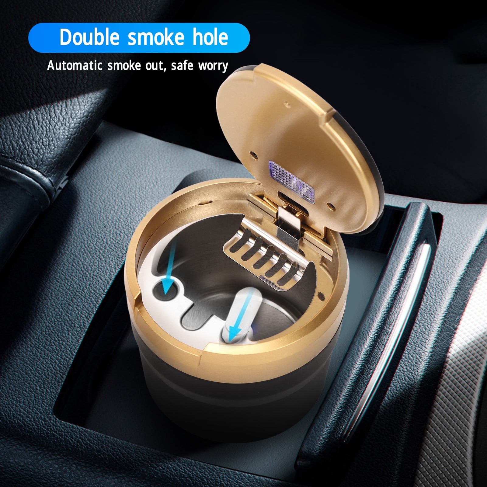 2 Cendriers De Voiture Avec LED - Étuis Avec Couvercle Pour Porte-gobelets