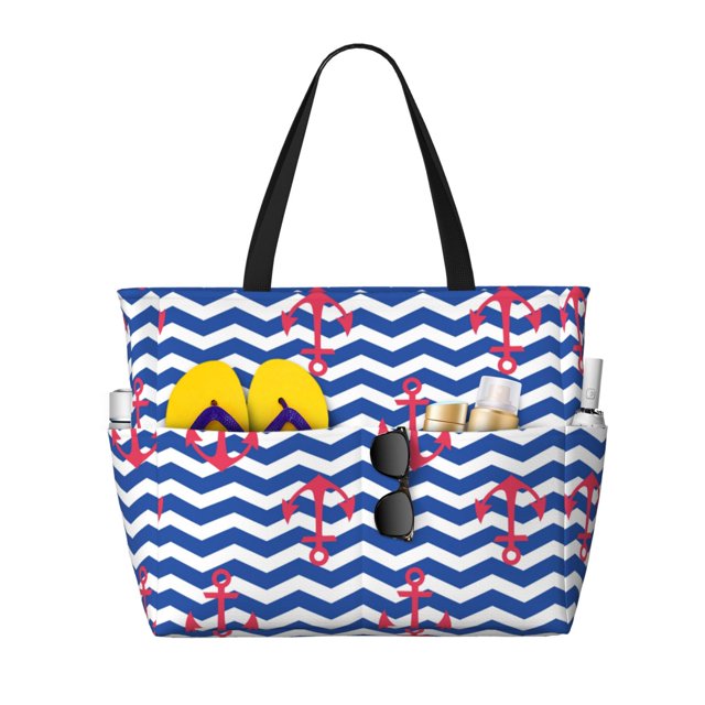 Fotbe Nautical Anchors Bolsa de Viaje para Playa - Resistente al Agua, Bolsa Tote de Gran Capacidad y Ligera con 7 Bolsillos para Mujeres y Hombres
