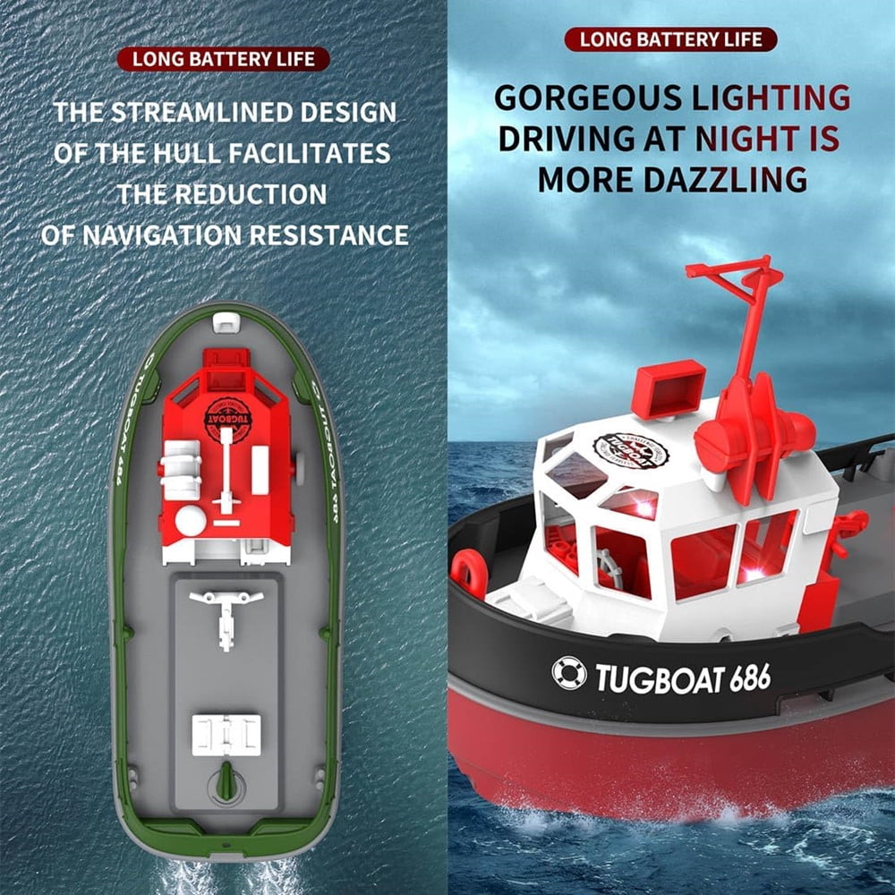 Roofworld RC Boat 686 1/72 2.4G Dual Motor Wireless Electric Remote Control Green Tugboat Toys Gifts