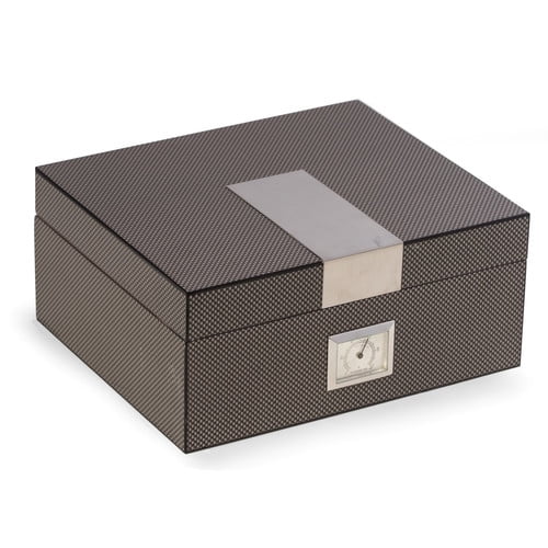 Bey-Berk International C419 Carbon Fiber Wood Cigar Humidor with Spanish Cedar Lining - Grey