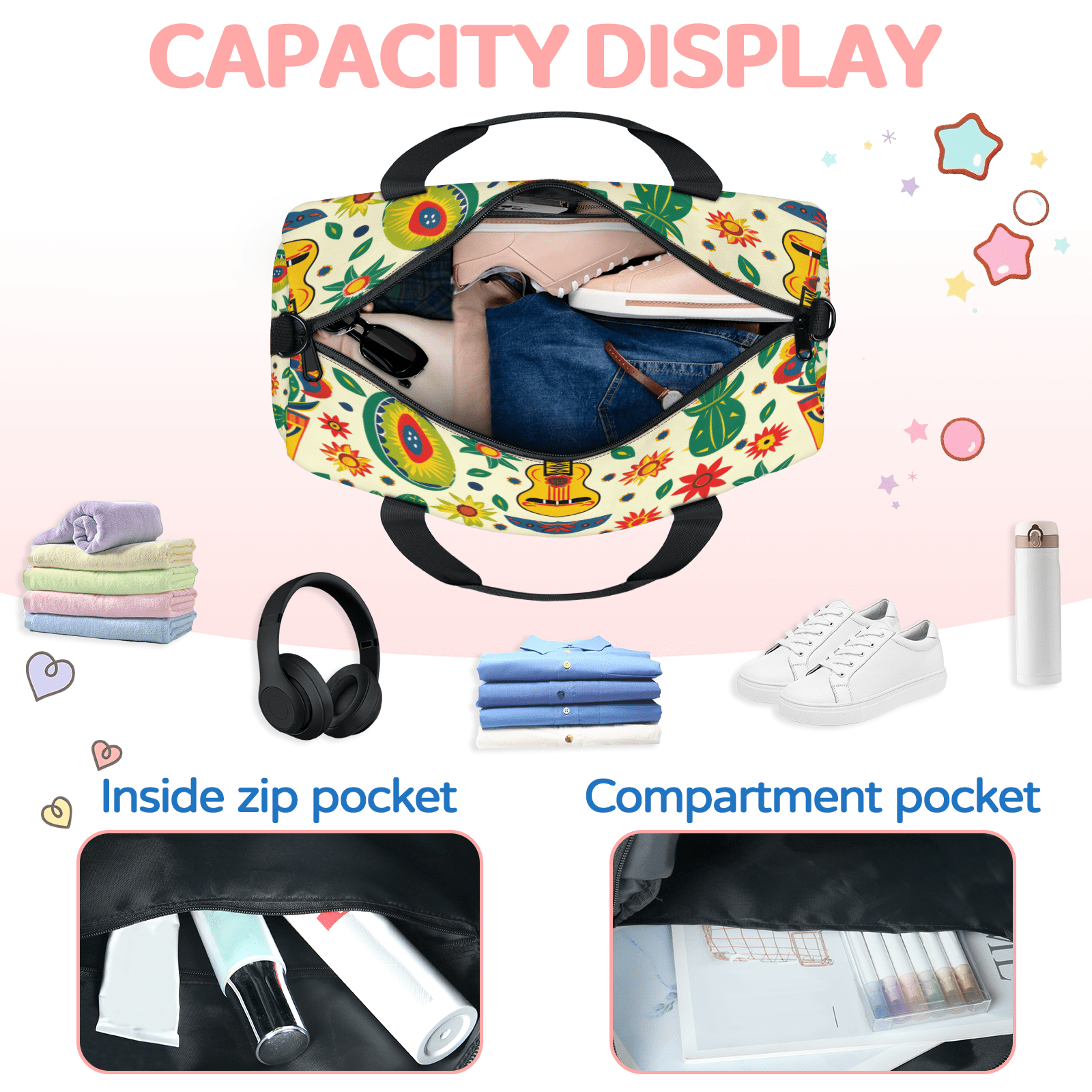 Herdesigns Funny Mexico Theme Gym Bag for Women, Duffle Bag for Travel Sport, Lightweight Waterproof Carry on Weekender Overnight Dance Yoga Workout Bags