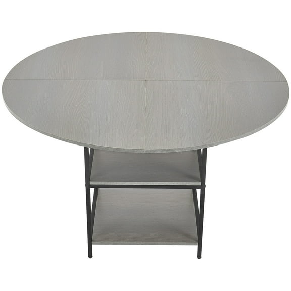 KFFKFF Round Dining Table, 47-inch Wooden Table for 4-6 People, Contemporary Circular Dining Furniture with Storage Shelf and Sturdy Metal Legs, Ideal for Home, Kitchen, or Living Room