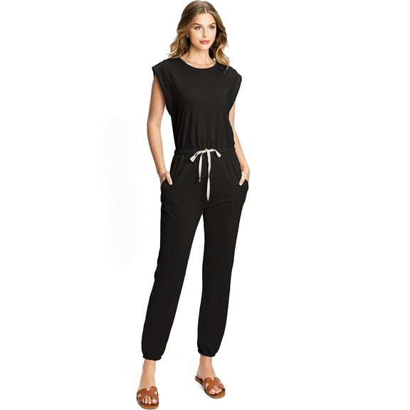 Wasabi & Mint Womens Juniors Jogger Slim Fit Jumpsuit (Black, Small)