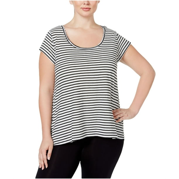 Calvin Klein Camiseta gráfica Hi-Lo a rayas para mujer, Negro, 1X