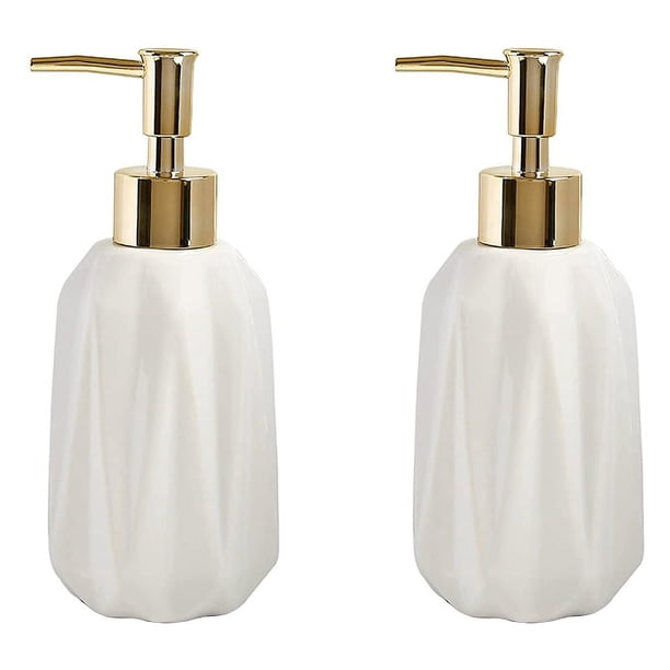 Dispensador de jabón de cerámica de 2 uds., dispensador de 10 oz con bomba, jabón líquido para platos y loción rellenable para baño (blanco)