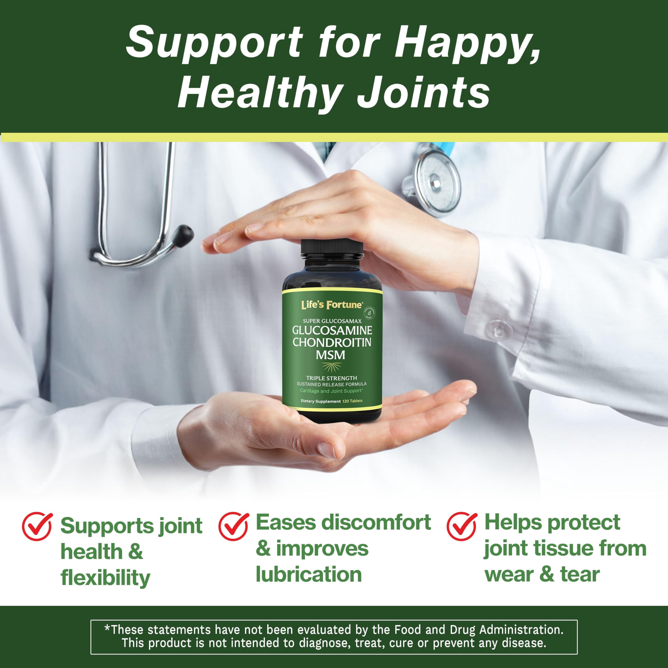Life's Fortune Super Glucosamax Glucosamine Sulfate Supplement, 120 Tablets, Glucosamine, Joint Support Formula