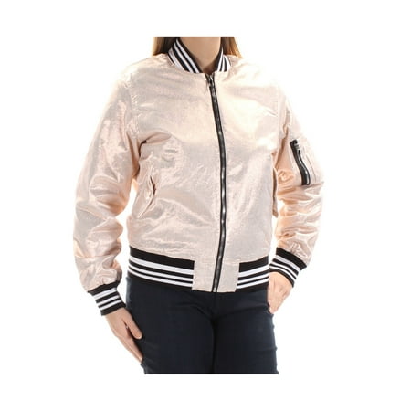 Metallic Bomber - HUDSON Womens Gold Pocketed Metallic Bomber Jacket Size: L