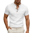 thumbnail image 2 of Henley Shirts for Men 2026 Summer Short Sleeve Casual Loose Waffle Plain Tshirts Polo Shirt with Chest Pocket, 2 of 5