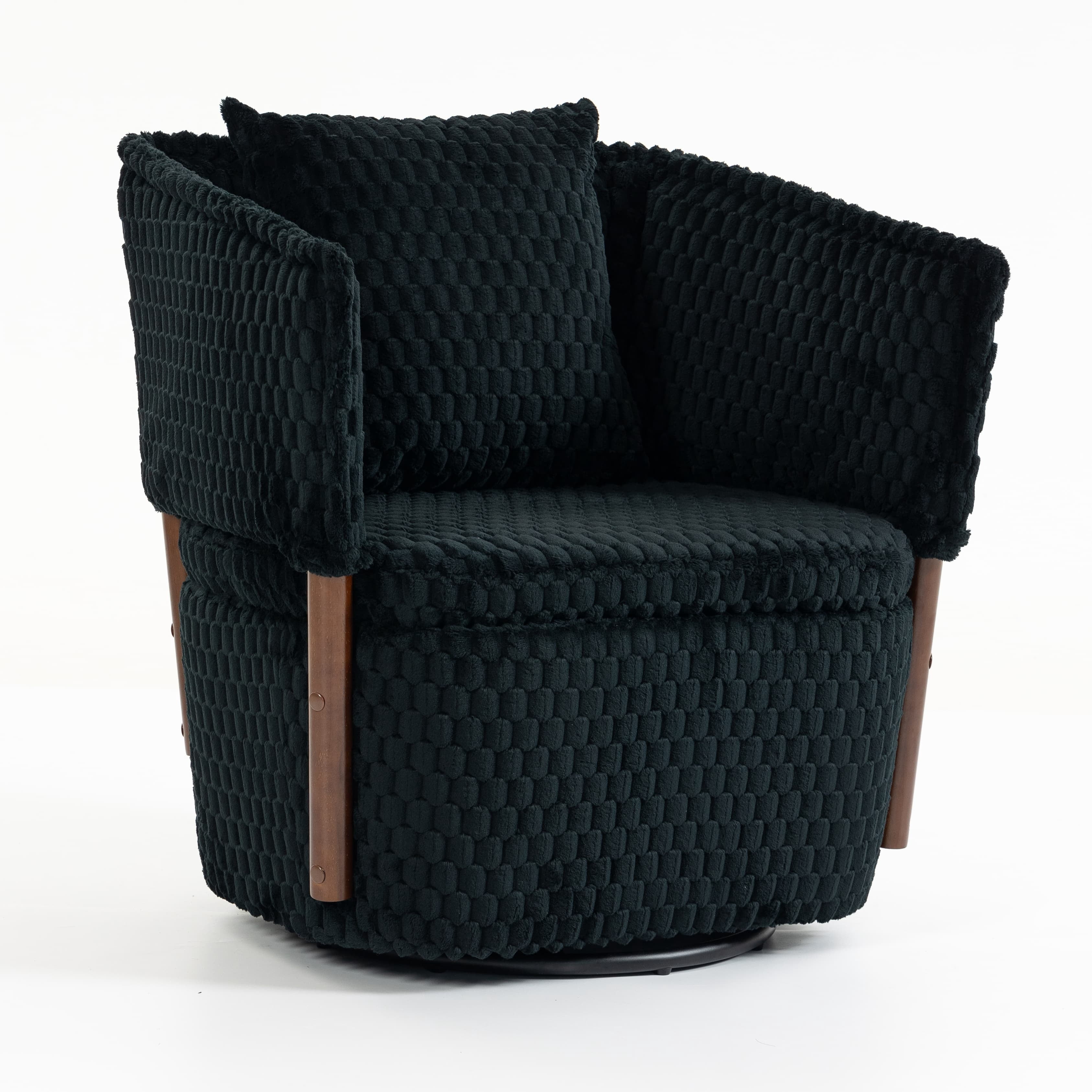 Aukfa Mid Century Modern 360 Swivel Accent Barrel Chair with Lumbar Pillow & Hidden Storage,Corduroy,Black