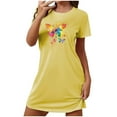 thumbnail image 3 of ATENAR Womens Nightgown,Womens Dresses,Breathable,Short Sleeve,Printed,Yellow,S(US:4), 3 of 7