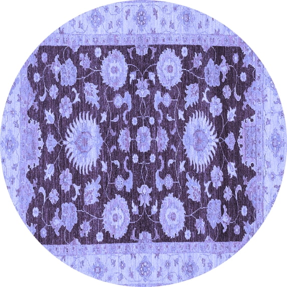 Ahgly Company Machine Washable Indoor Round Oriental Blue Traditional Area Rugs, 3' Round