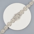 thumbnail image 4 of Brass Flower Bridal Belt with Glass Rhinestones for Wedding Dress Polyester Ribbon Exquisite Sash for Wedding Belt Platinum 113-3/8 inch(288cm), 4 of 6