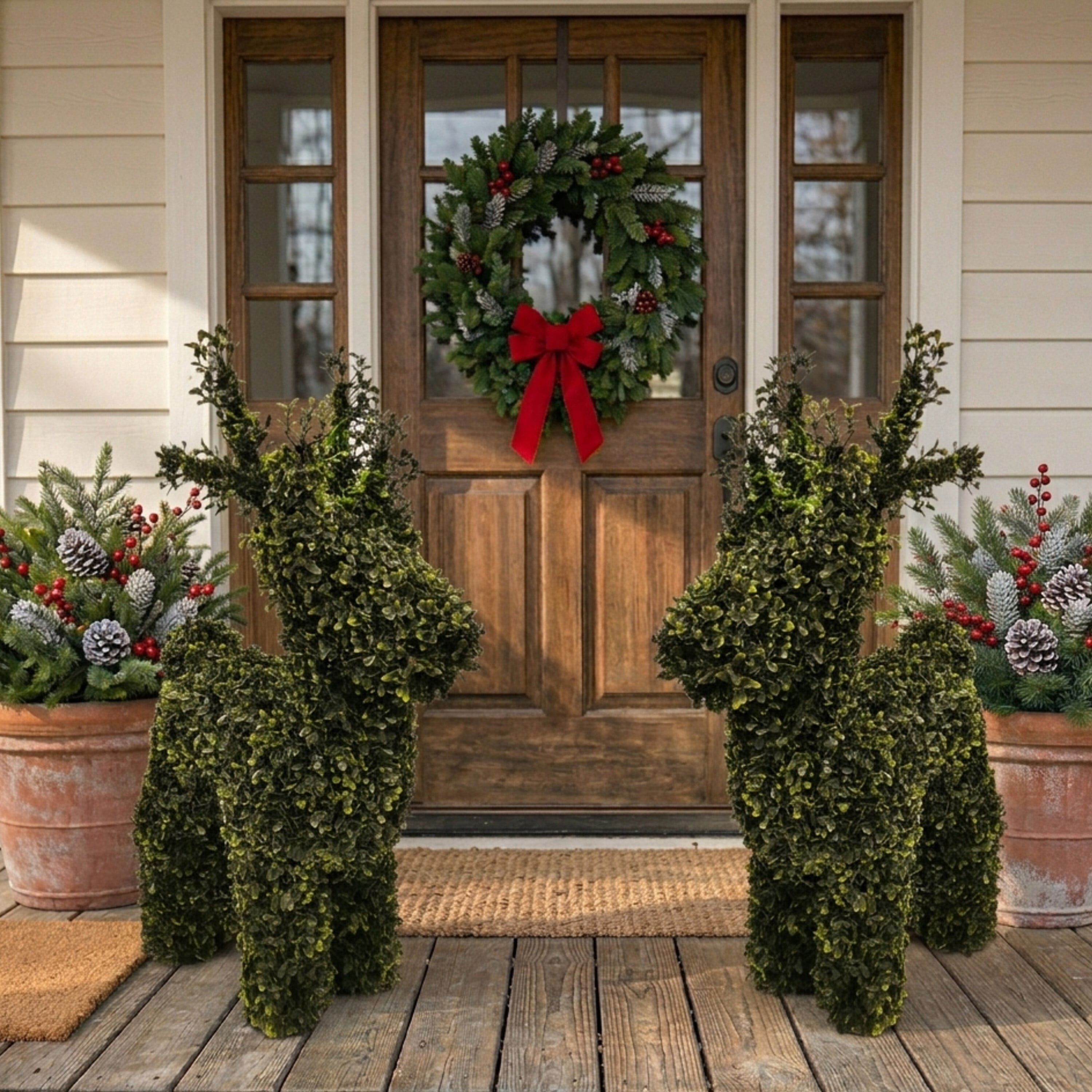 My Texas House Boxwood Deer Topiary Christmas Decoration, Green, 29"