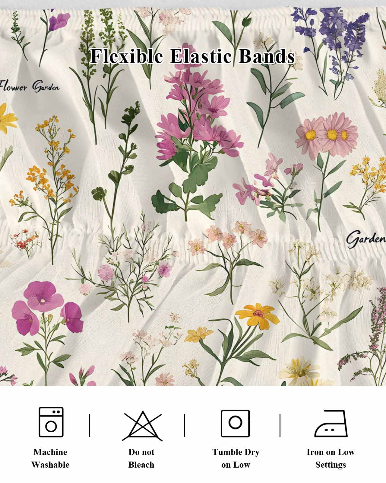 Wildflowers Wrap Around Bed Skirts for Queen Bed 16" Drop,Bed Skirt with Adjustable Elastic Belt Dust Ruffle Bed Valance for Bedroom Hotel Blossoming Botanical Prints Garden Floral Bed Frame Cover