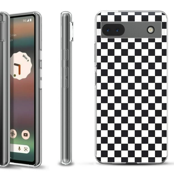 Slim-Fit Gel TPU Phone Case for Google Pixel 6a, by OneToughShield ® - Checker B/W