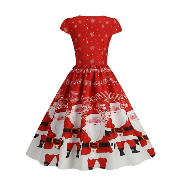 Bellella Women Ruched Christmas Long Dress Santa Print Snowflake